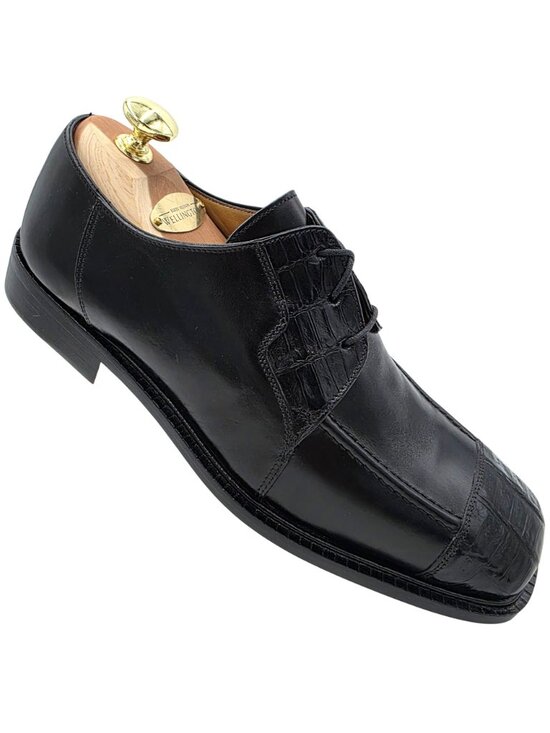 NEW Vintage Belvedere Black Exotic Crocodile Italy Dress Shoes 7.5M Square Toe